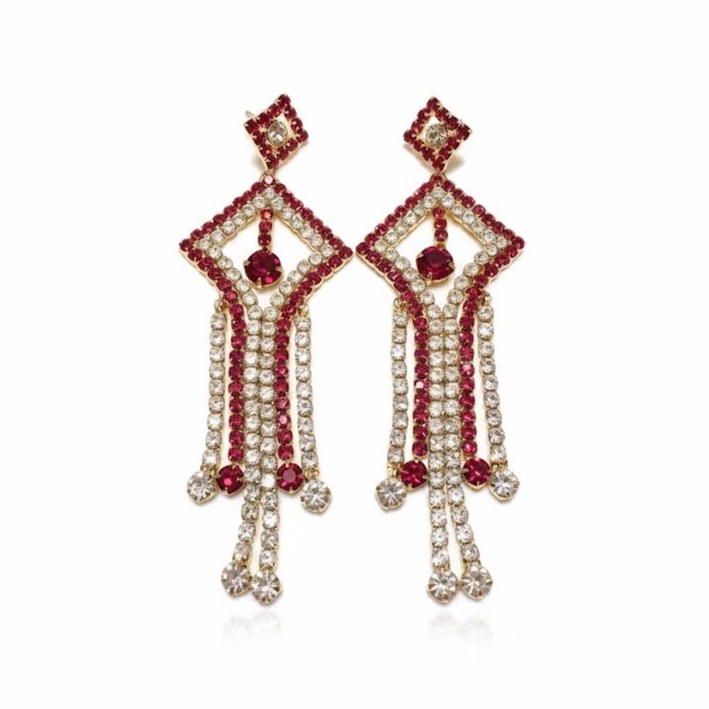 Elegant Gold and Red Dangle Earrings